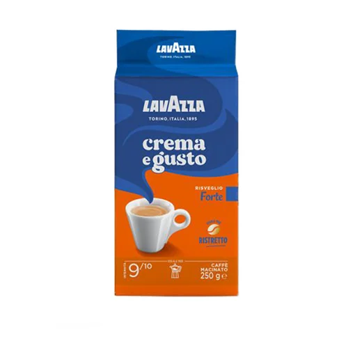 پودر قهوه لاوازا lavazza مدل کرما اِ گاستو اسپرسو فورته Crema e gusto espresso forte وزن 250 گرم
